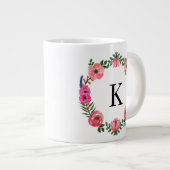 Tasse Géante Monogramme de couronne florale (Devant droit)