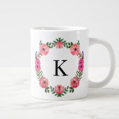 Tasse Géante Monogramme de couronne florale (Droite)