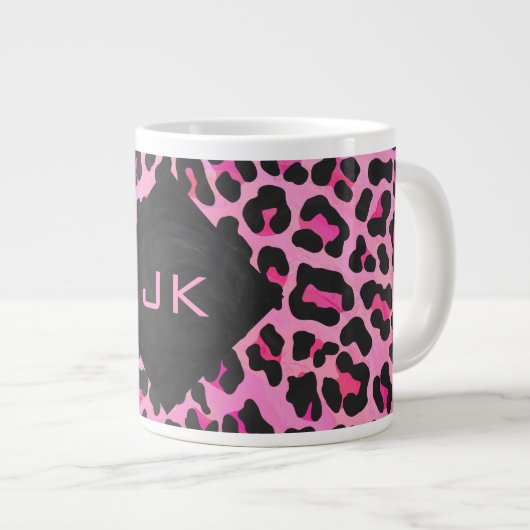Tasse Géante Monogramme Leopard noir et rose chaud (Devant droit)
