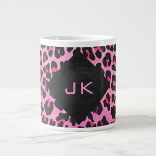 Tasse Géante Monogramme Leopard noir et rose chaud