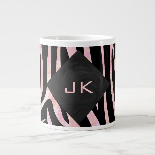 Tasse Géante Monogramme noir et rose Zebra (Devant)