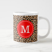 Tasse Géante Monogramme personnalisé rouge et Empreinte de léop (Droite)