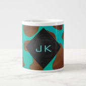 Tasse Géante Monogramme Vache Impression Brown et Turquoise (Devant)