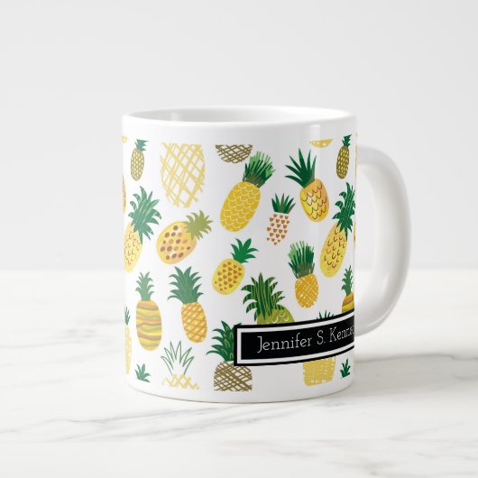 Tasse Géante Motif branché d'ananas| Ajouter votre nom (Devant droit)