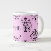 Tasse Géante Motif Damas, Damas rose, Monogramme (Devant droit)