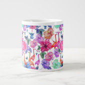 Tasse Géante Motif d'aquarelle tropicale| Monogramme (Devant)