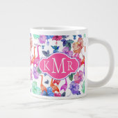 Tasse Géante Motif d'aquarelle tropicale| Monogramme (Droite)