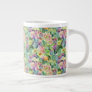 Tasse Géante Motif de cactus d'aquarelle en fleurs exotiques