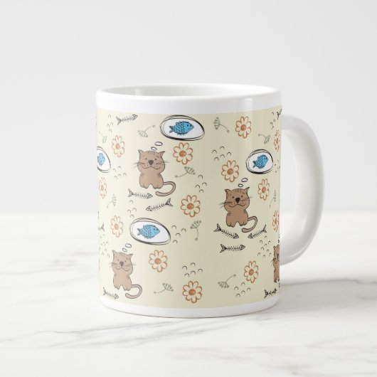 Tasse Géante motif de chat et de poissons (Devant droit)