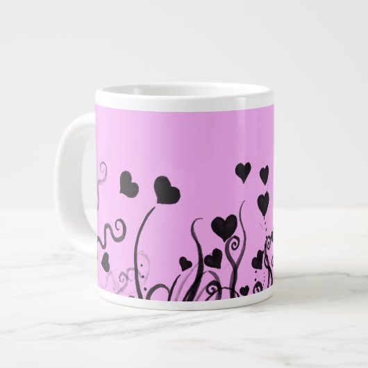 Tasse Géante Motif De Coeurs, Coeurs Noirs, Points, Amour, Rose (Devant gauche)