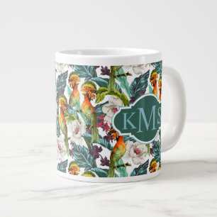 Tasse Géante Motif De Fleur Exotique Et Oiseau  Monogramme