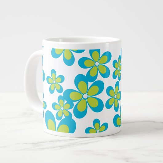 Tasse Géante Motif De Fleurs, Fleurs Bleues, Fleurs Vertes (Devant gauche)