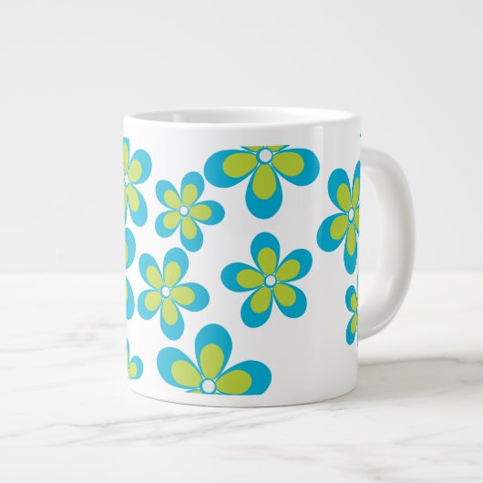 Tasse Géante Motif De Fleurs, Fleurs Bleues, Fleurs Vertes (Devant droit)