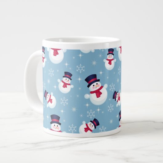 Tasse Géante Motif De Noël Bleu Avec Snowmen Et Snowflakes (Devant gauche)