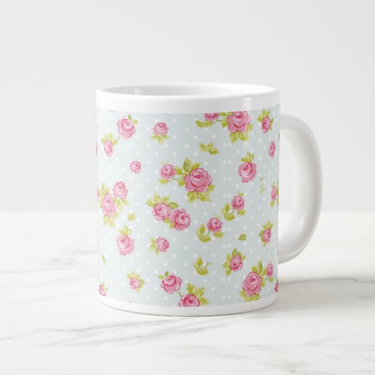 Tasse Géante Motif de papier peint d'élégance des roses roses 4 (Devant droit)