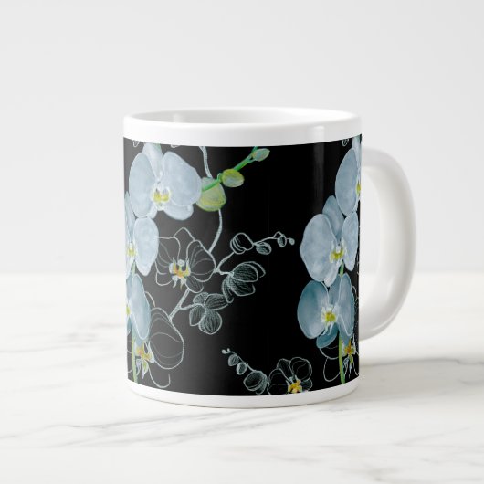 Tasse Géante Motif d'orchidées blanches d'aquarelle (Devant droit)