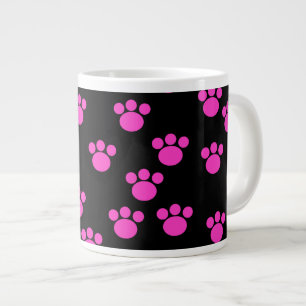 Tasse Géante Motif Empreinte de patte noir et rose vif.