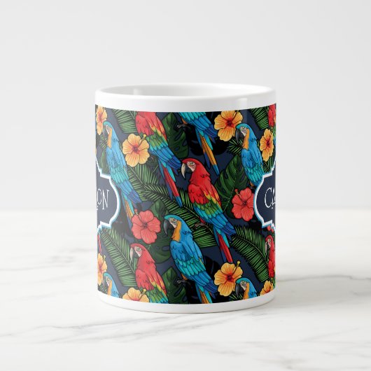 Tasse Géante Motif Macaw Et Hibiscus| Ajouter votre nom (Devant)