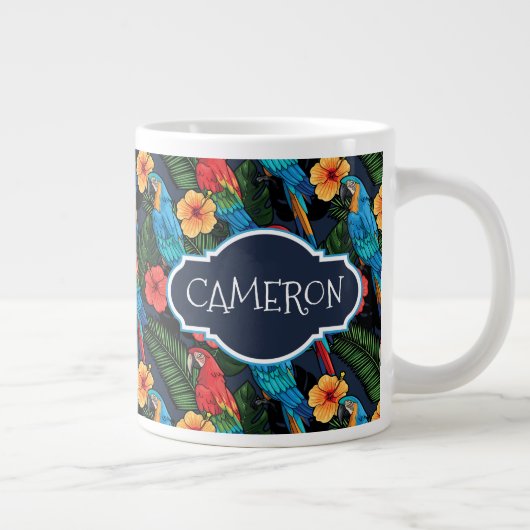 Tasse Géante Motif Macaw Et Hibiscus| Ajouter votre nom (Droite)