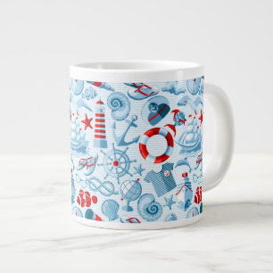 Tasse Géante Motif Nautique Rouge Blanc Et Bleu