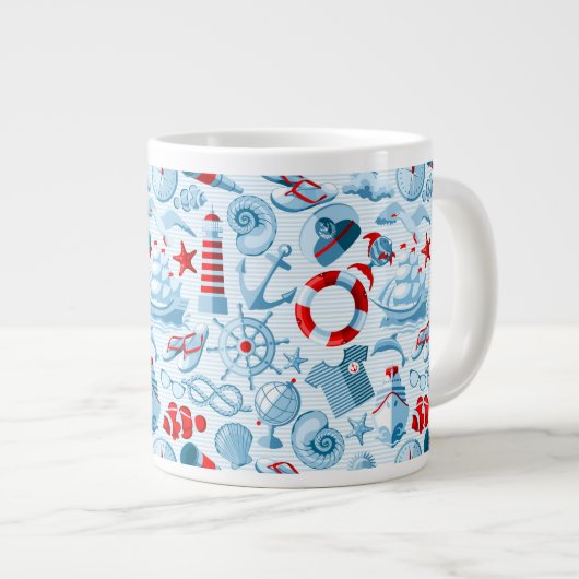 Tasse Géante Motif Nautique Rouge Blanc Et Bleu (Devant droit)