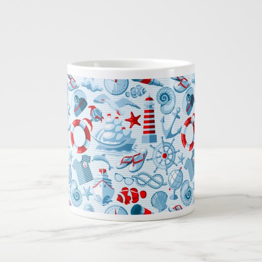Tasse Géante Motif Nautique Rouge Blanc Et Bleu (Devant)