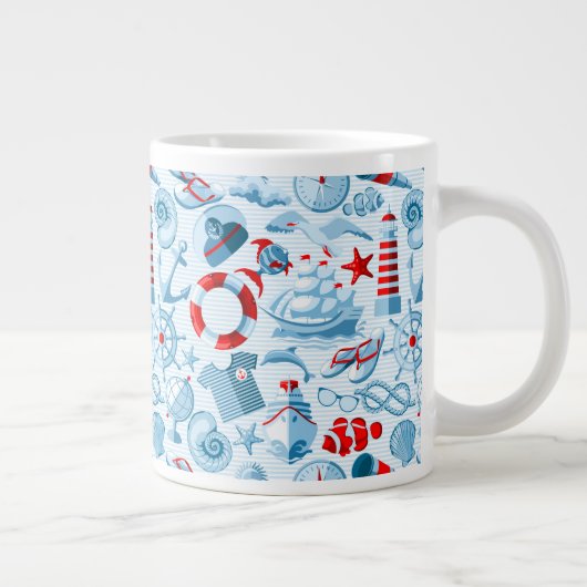 Tasse Géante Motif Nautique Rouge Blanc Et Bleu (Droite)
