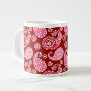Tasse Géante Motif Paisley, rouge foncé, rose et blanc