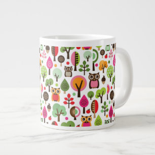 Tasse Géante motif rétro-hibou des feuilles roses