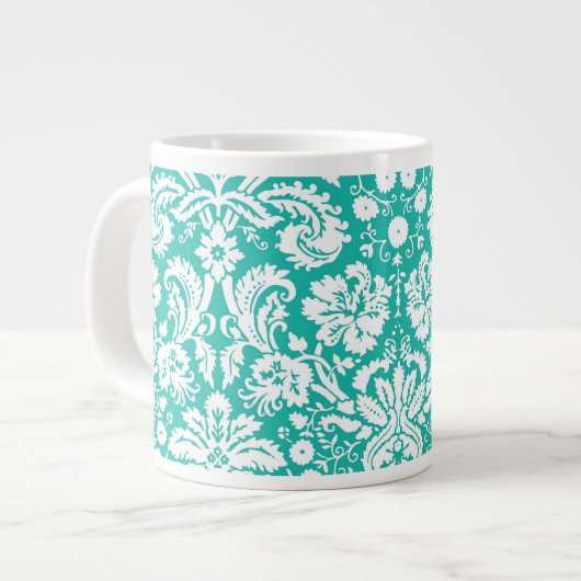 Tasse Géante Motif turquoise de damassé de turquoise d'Aqua (Devant gauche)