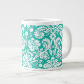 Tasse Géante Motif turquoise de damassé de turquoise d'Aqua (Devant droit)