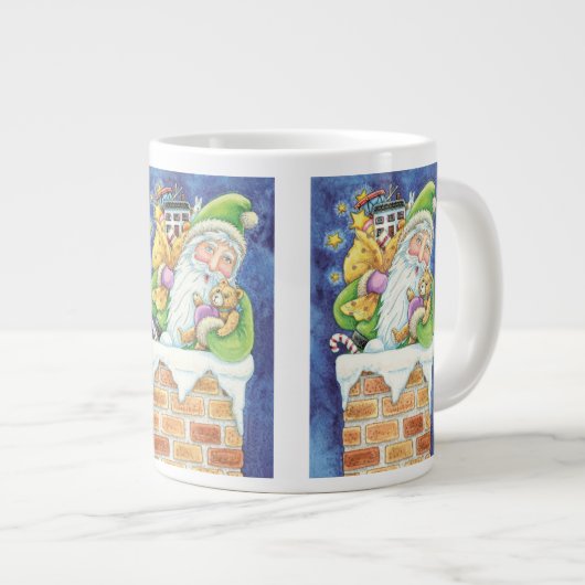 Tasse Géante Noël mignon, Père Noël à Chimney avec jouets (Devant droit)