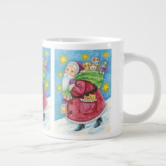 Tasse Géante Noël mignon, Père Noël avec chatons et chats ! (Droite)