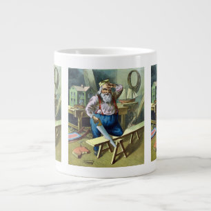 Tasse Géante Noël vintage, le Père Noël construisant des jouets