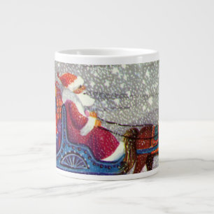 Tasse Géante Noël vintage, Père Noël traîneau ouvert cheval
