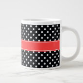 Tasse Géante Noir Blanc Pois Corail Nom Rouge Monogramme (Droite)