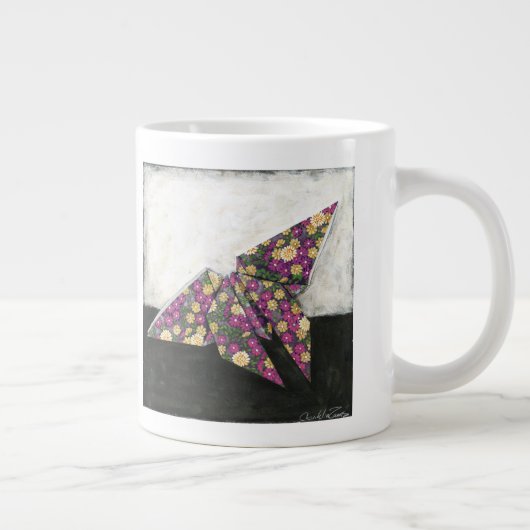 Tasse Géante Papillon Origami sur papier floral (Droite)