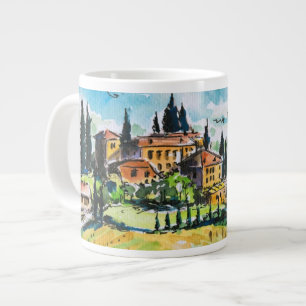 Tasse Géante Paysage avec ville et cyprès