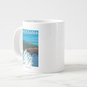 Tasse Géante Pêche à l'ours dans la rivière - Montana