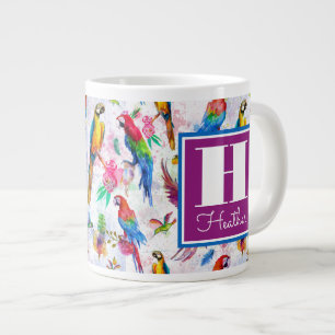 Tasse Géante Perroquets de style aquarelle  Ajouter votre nom