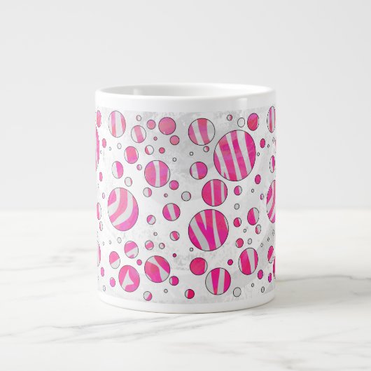 Tasse Géante Pois Zèbre rose chaud et blanc (Devant)