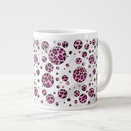 Tasse Géante Polka Leopard Pot noir et rose chaud (Devant droit)