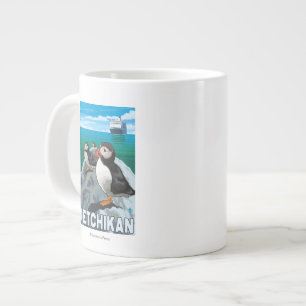 Tasse Géante Puffins et bateau de croisière - Ketchikan, Alask