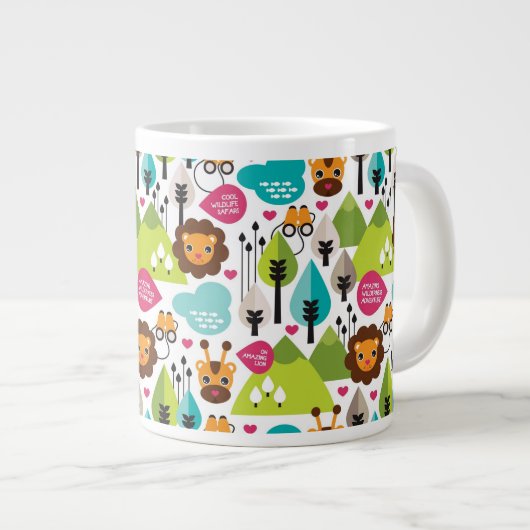 Tasse Géante rétro faune de lion de safari d'enfants (Devant droit)