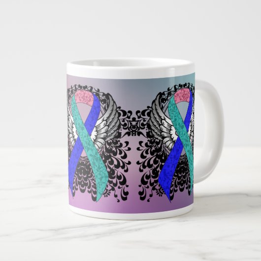 Tasse Géante Ruban turquoise/rose/bleu avec ailes (Devant droit)