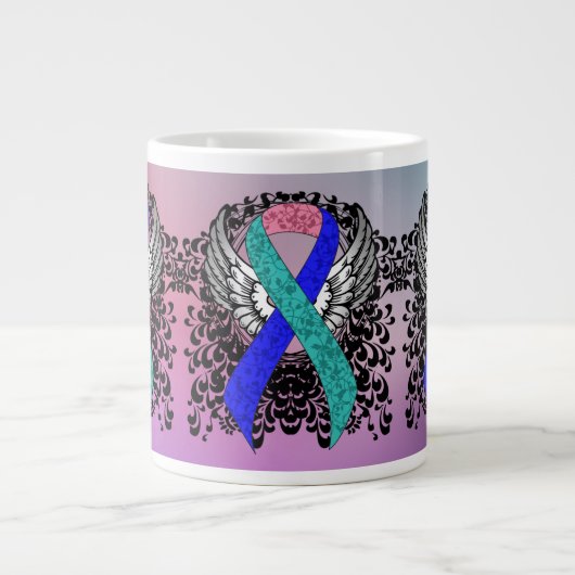 Tasse Géante Ruban turquoise/rose/bleu avec ailes (Devant)