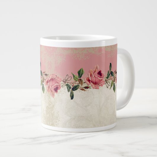 Tasse Géante Style baroque Dentelle Rose Vintage (Devant droit)