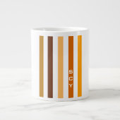 Tasse Géante Tan Brown Orange Vertical Stripes Monogramme (Devant)