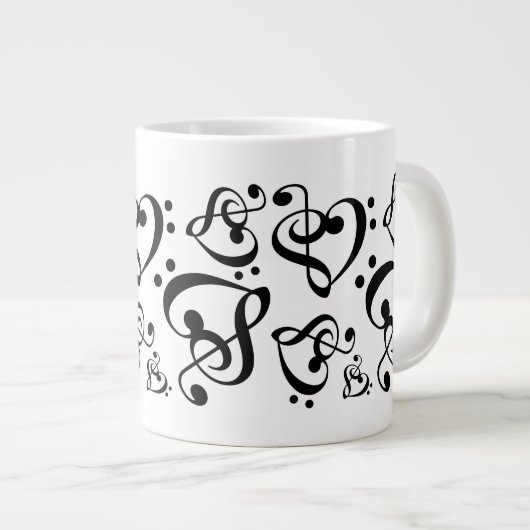 Tasse Géante Treble Clef Bass Clef Heart Notes Musique Musique  (Devant droit)
