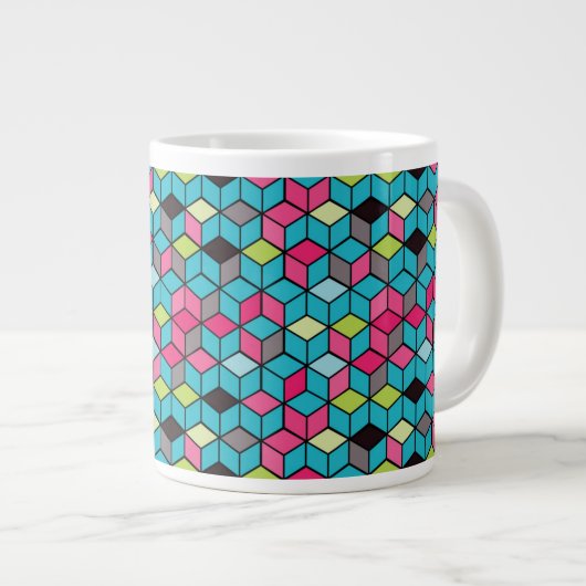 Tasse Géante Turquoise et motif rose de cube (Devant droit)